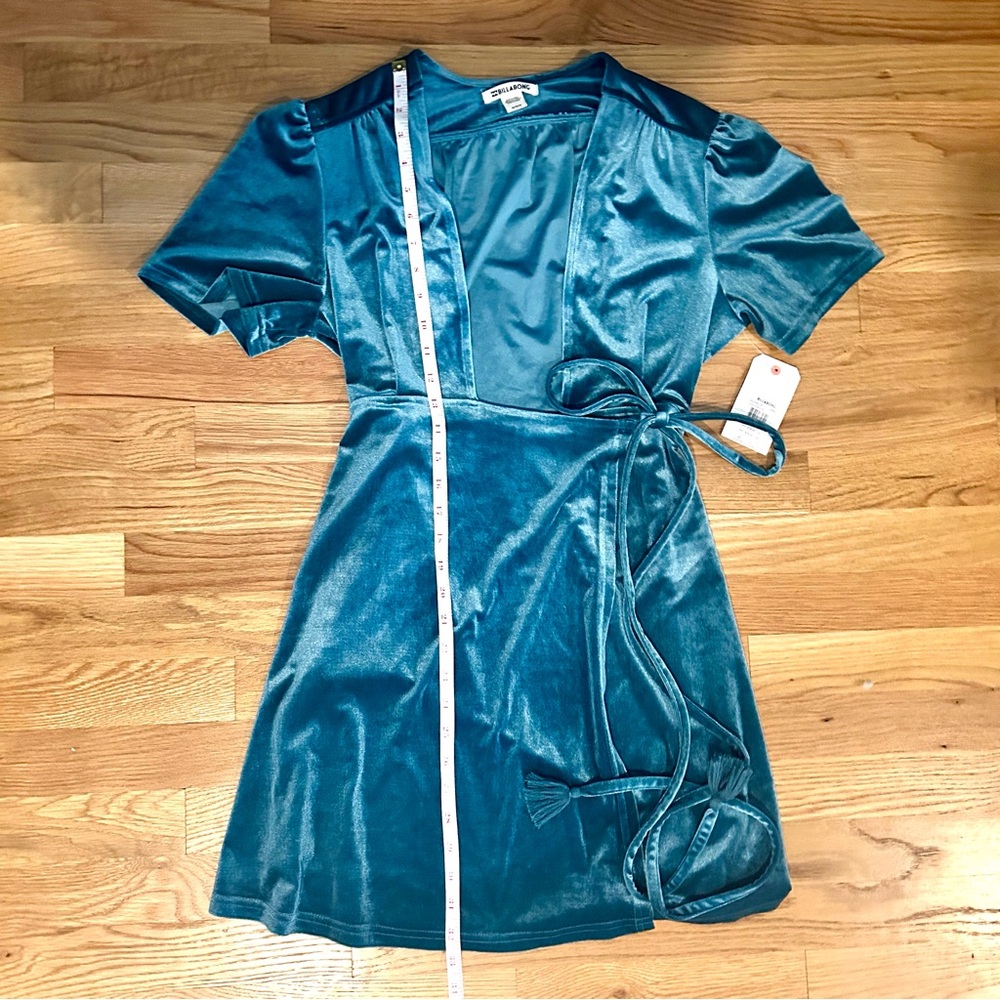 Billabong Teal Blue Velvet Wrap Tassel Mini Dress - Picture 11 of 15
